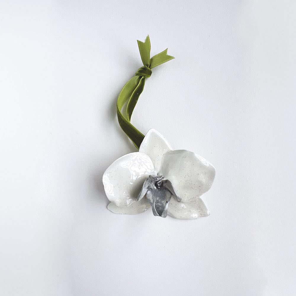 Orchid Ornament - White/Silver